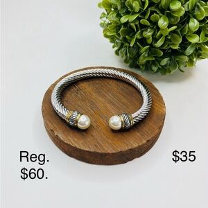 Elegant Silver and Gold Bracelet with Pearl Accents